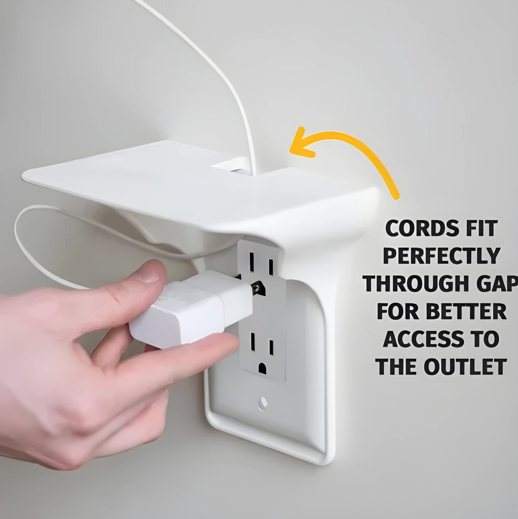 White plastic socket storage rack with clear removable compartments on wall mount