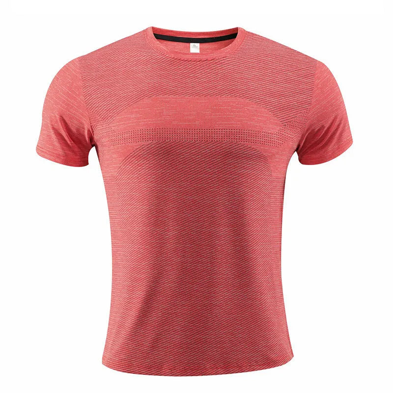 Men's short sleeve athletic t-shirt in polyester spandex for running and basketball