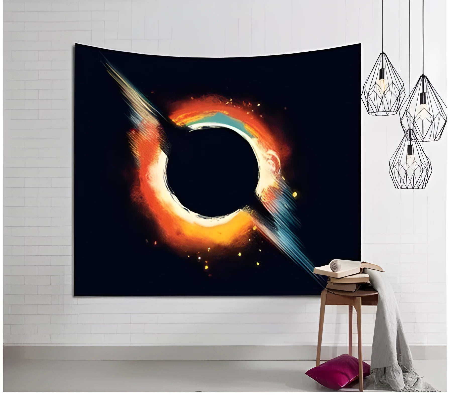 Galaxy hippie retro polyester wall tapestry in multicolour design, size 150x130cm