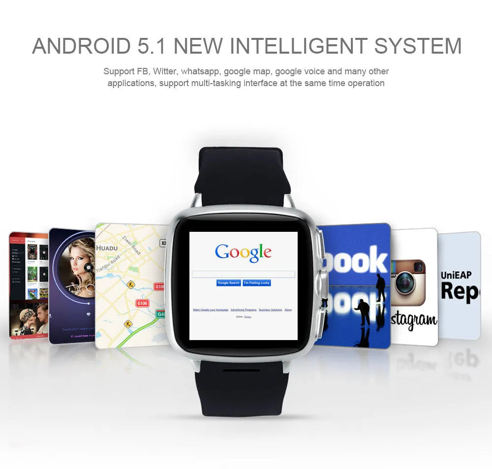 Black and white Android smart watch with 1.54 inch HD touchscreen display