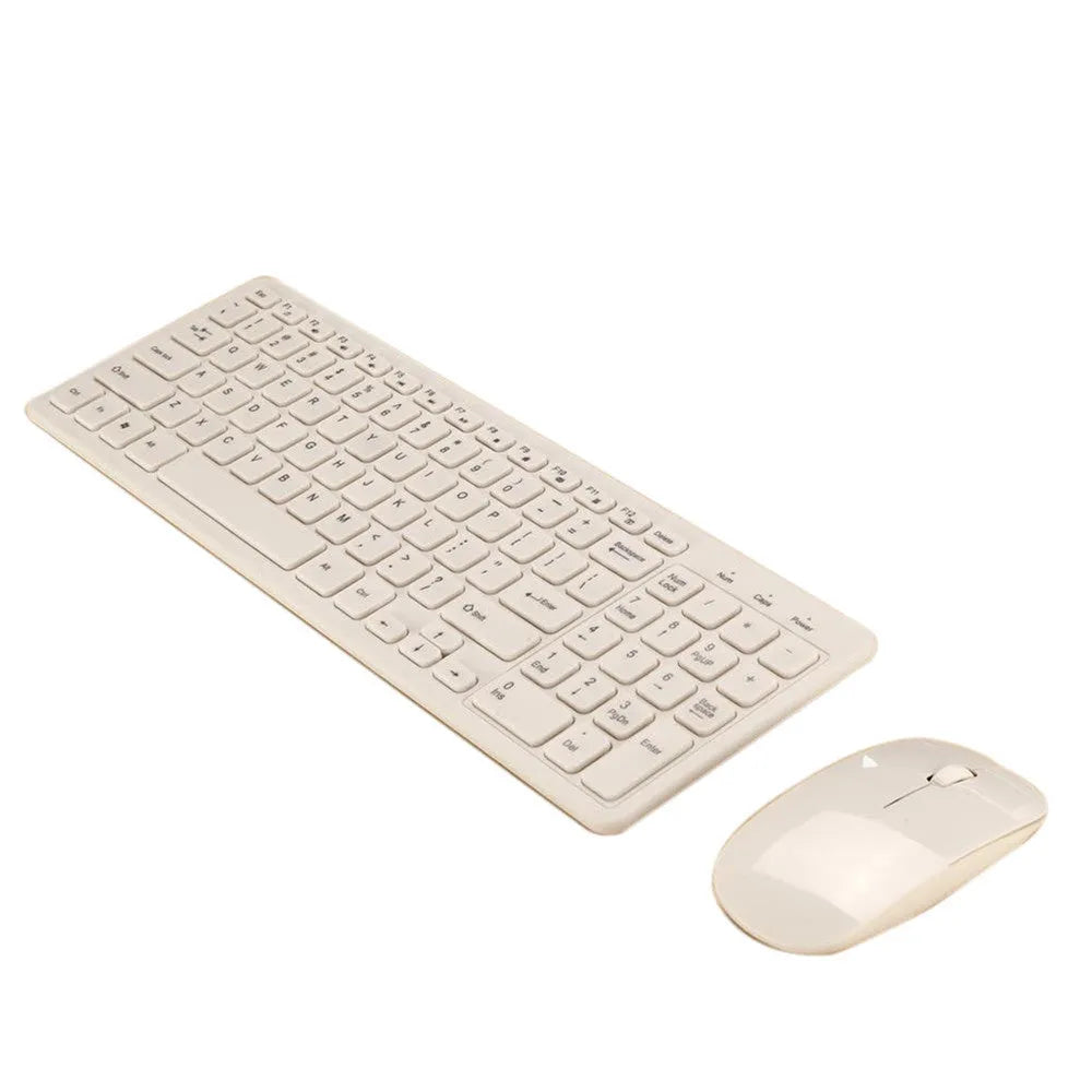 Black wireless keyboard and mouse set with 96 chocolate-style keys and a compact mouse on a desk.