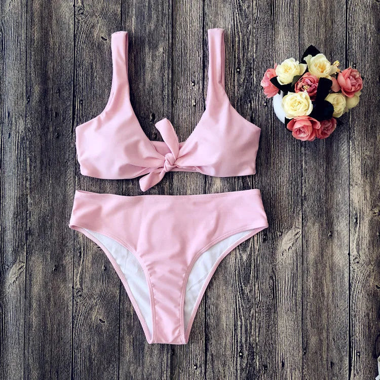 Solid colour women's bikini swimsuit in polyester fabric with sleeveless design