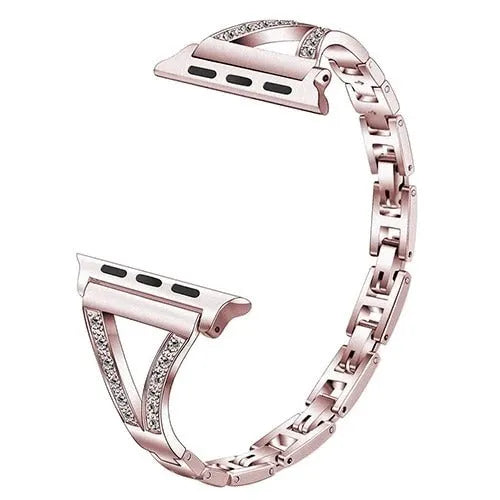 Stainless steel watch band with diamond studs in rose gold colour for a 40mm watch.