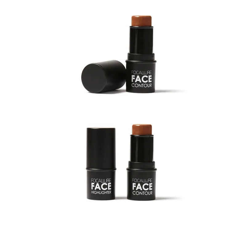 Face contour highlighter makeup product shown in four colour variants A, B, C, D for cheek and brow bone application.