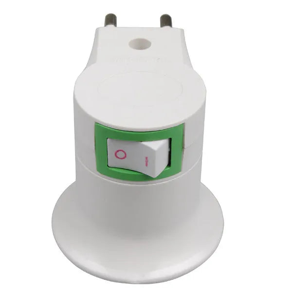White E27 wall plug-in lamp holder adapter with switch control for bulb lighting