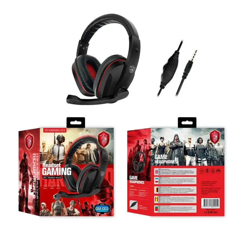 Black wired gaming headset with 40mm drivers and heavy bass sound profile