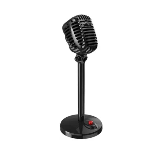 Black USB computer microphone on an adjustable ABS stand with a silicone foot pad.