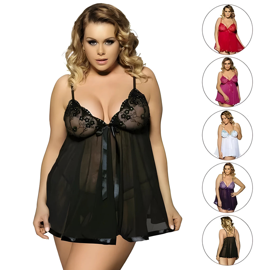 Seamless mesh and lace lingerie sleepdress in purple colour showing lace detailing