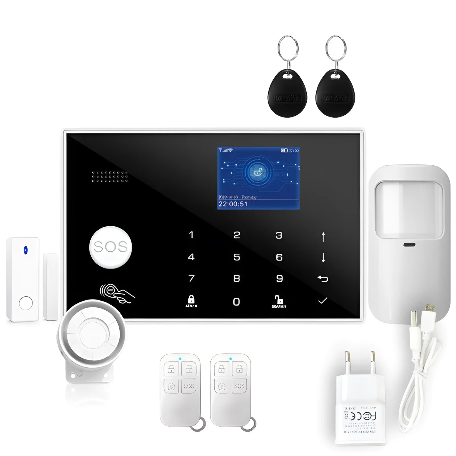 Intelligent WiFi GSM touch button household burglar alarm host on a table