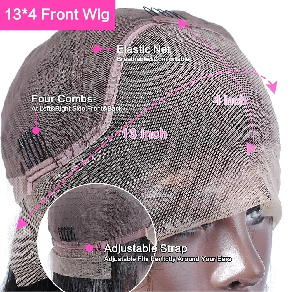 Curly human hair wig with lace frontal shown in various lengths from short to long.