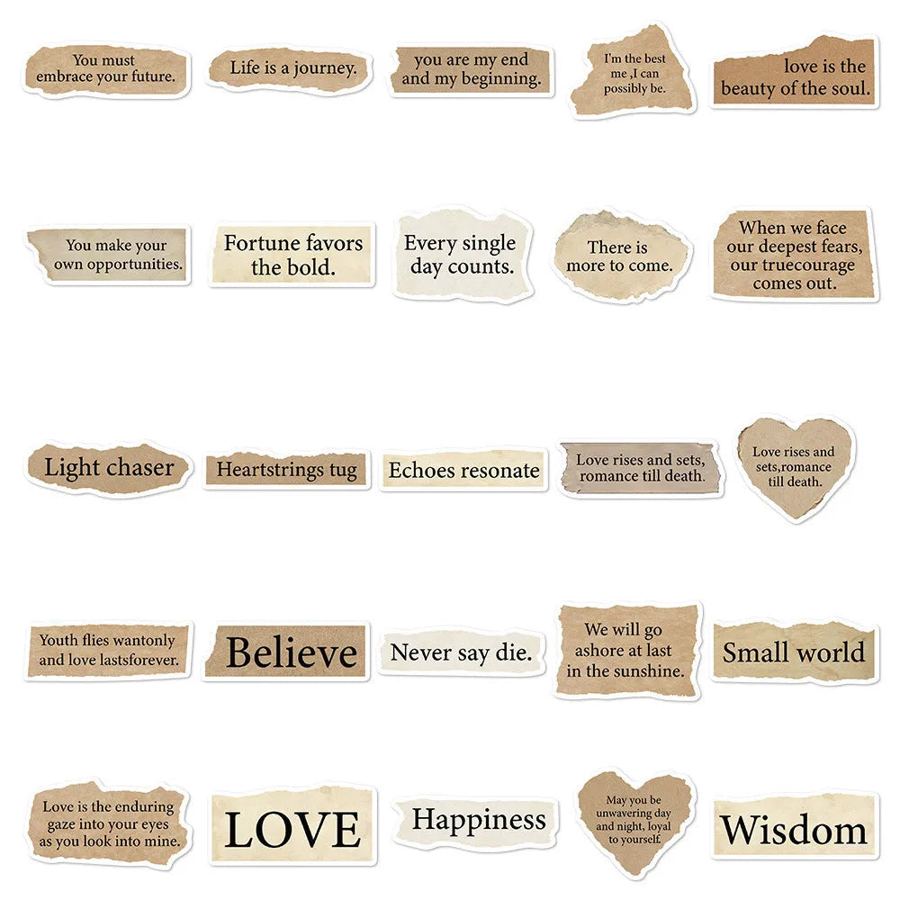 Set of 25 tear English design PVC decorative stickers for laptops and notebooks