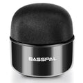 Black portable mini Bluetooth speaker with waterproof rating and button controls.