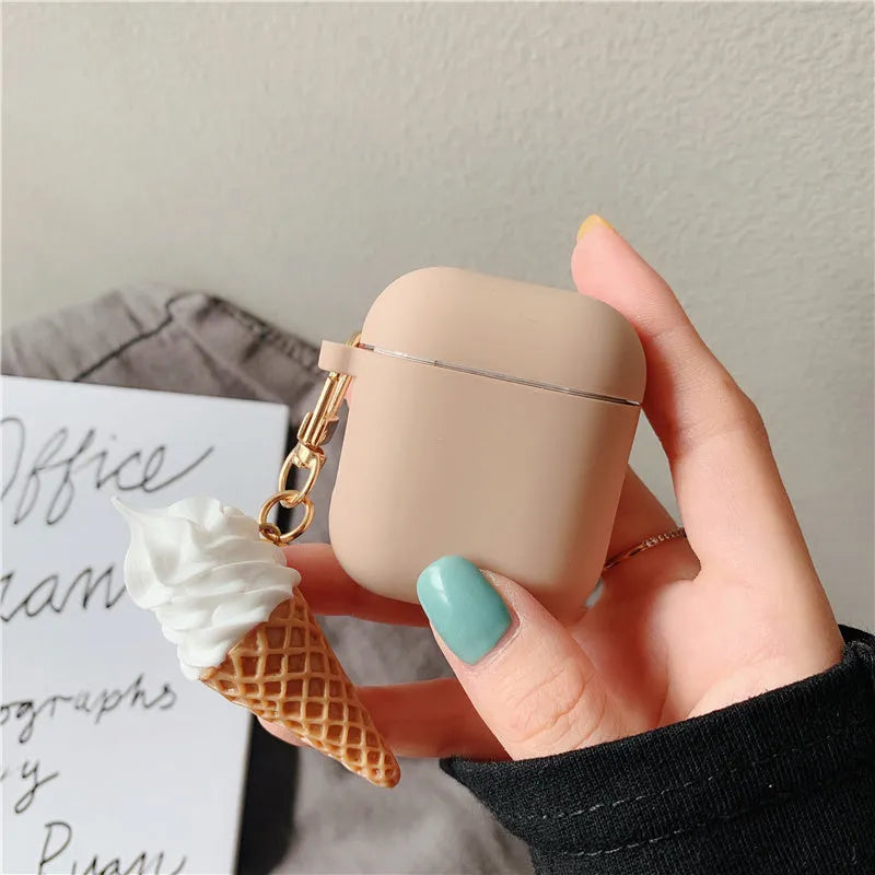 Cylinder Ice Cream design silicone protective case for Apple AirPods 2 wireless headphones in photo colour.