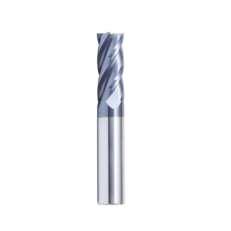 Hard alloy spiral milling cutter with four cutting edges and straight shank