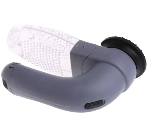 Grey portable pet hair removal vacuum with soft rubber head and large collection canister
