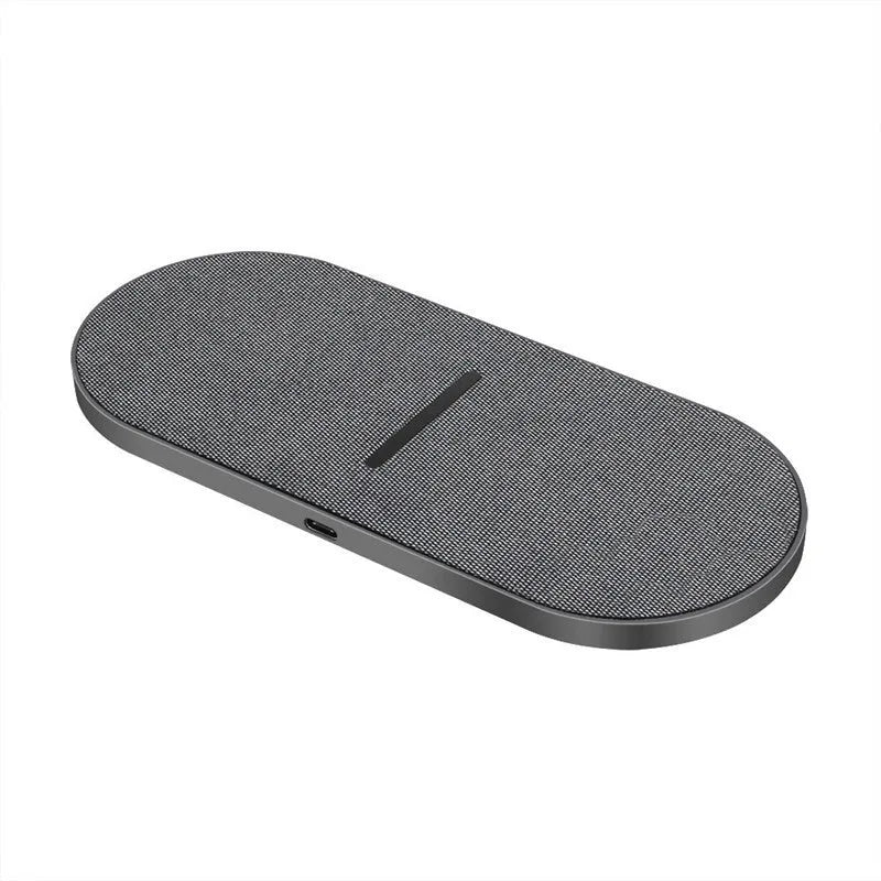 Black dual wireless charging pad with two 10W charging zones and Type-C/USB input ports