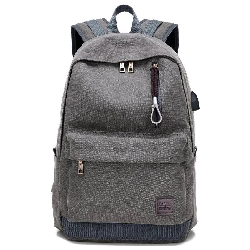 Canvas backpack with USB charging port and laptop compartment in multiple colour options