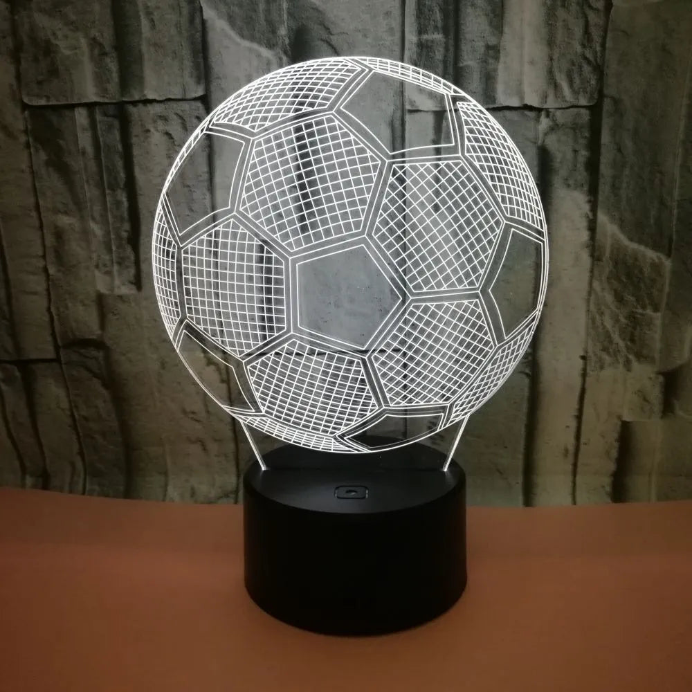 3D football themed night light showing multiple colour options on a black base
