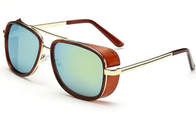 Retro windshield sunglasses with metal plastic frame in black blue colour option UV400 protection