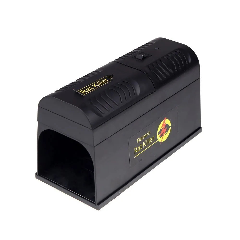 Black high voltage trigger rodent killer electric trap measuring 208x115x75mm with plug options