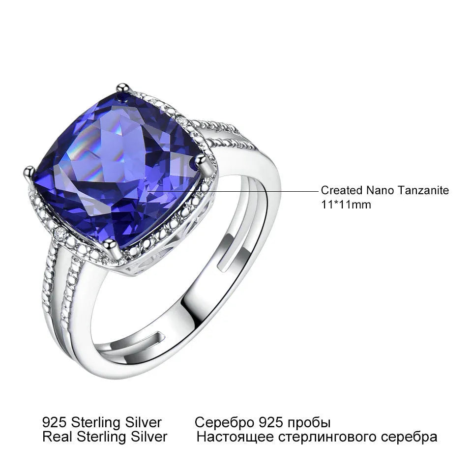 Blue tanzanite stone set in a sterling silver women's ring.