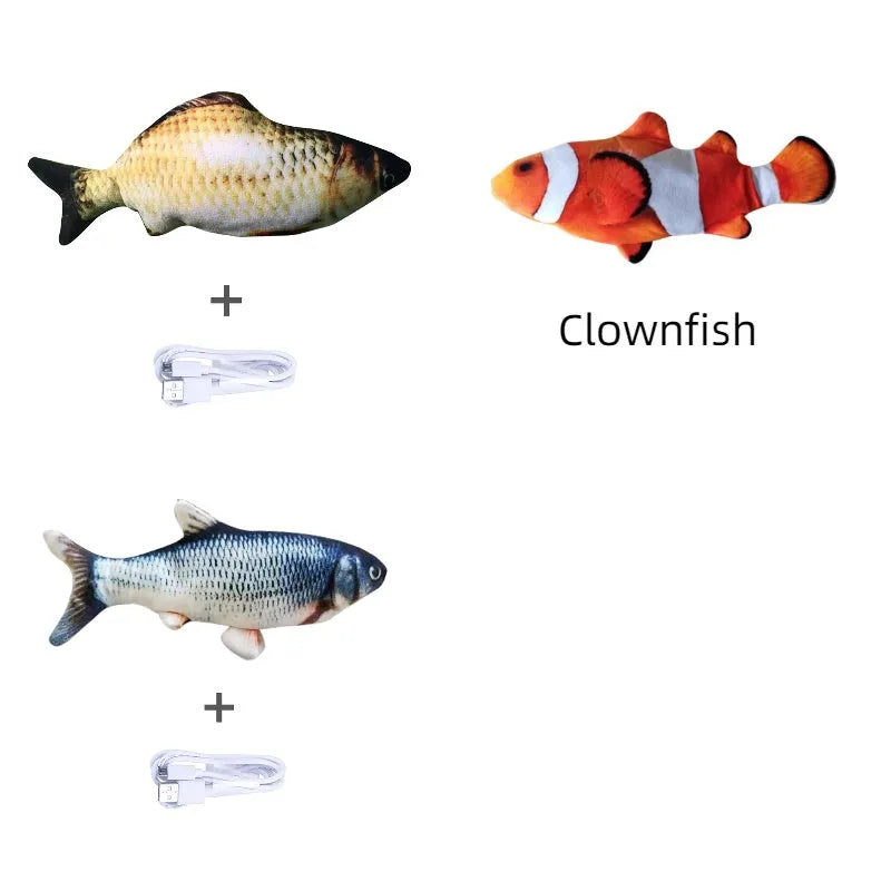 USB-rechargeable electric jumping fish cat toy in multicolour, measuring 30cm.