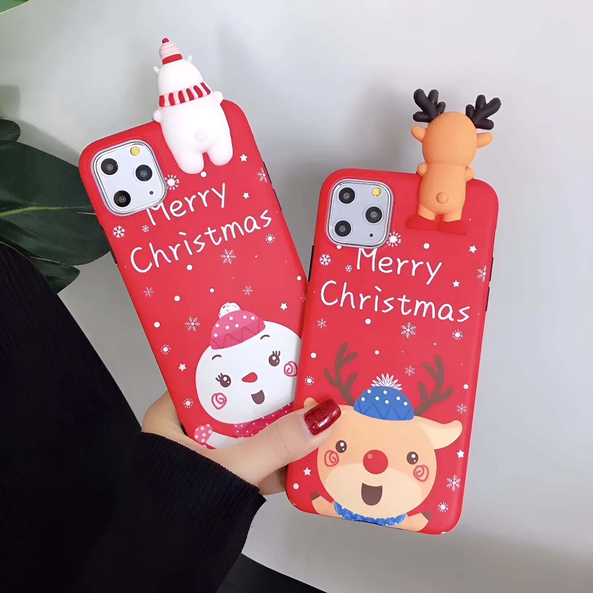 Christmas themed silicone back cover case for various iPhone models in festive holiday colours.