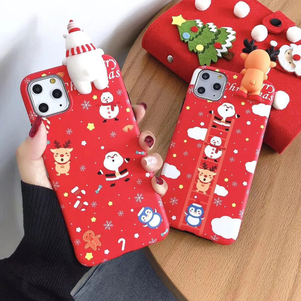 Christmas themed silicone back cover case for various iPhone models in festive holiday colours.