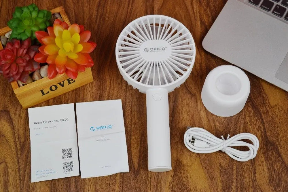 White ORICO FH1 portable USB rechargeable handheld and desktop fan
