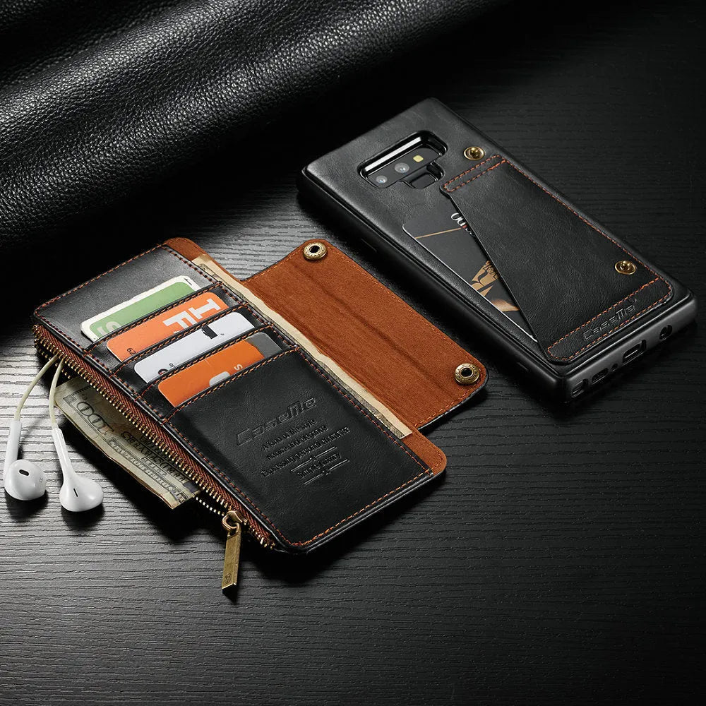 Black PU leather flip phone case for SAMSUNG Note9 shown open and closed