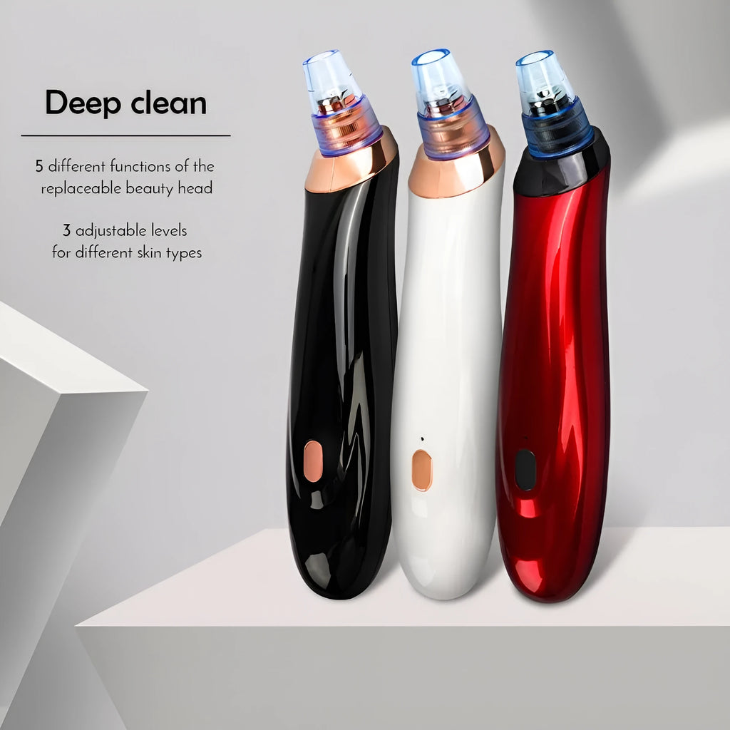 Electric blackhead remover device with four nozzle attachments for pore cleaning and acne extraction