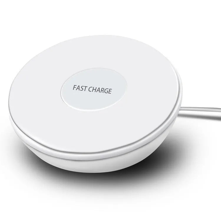 White Qi wireless charging pad with LED digital clock display and three control buttons