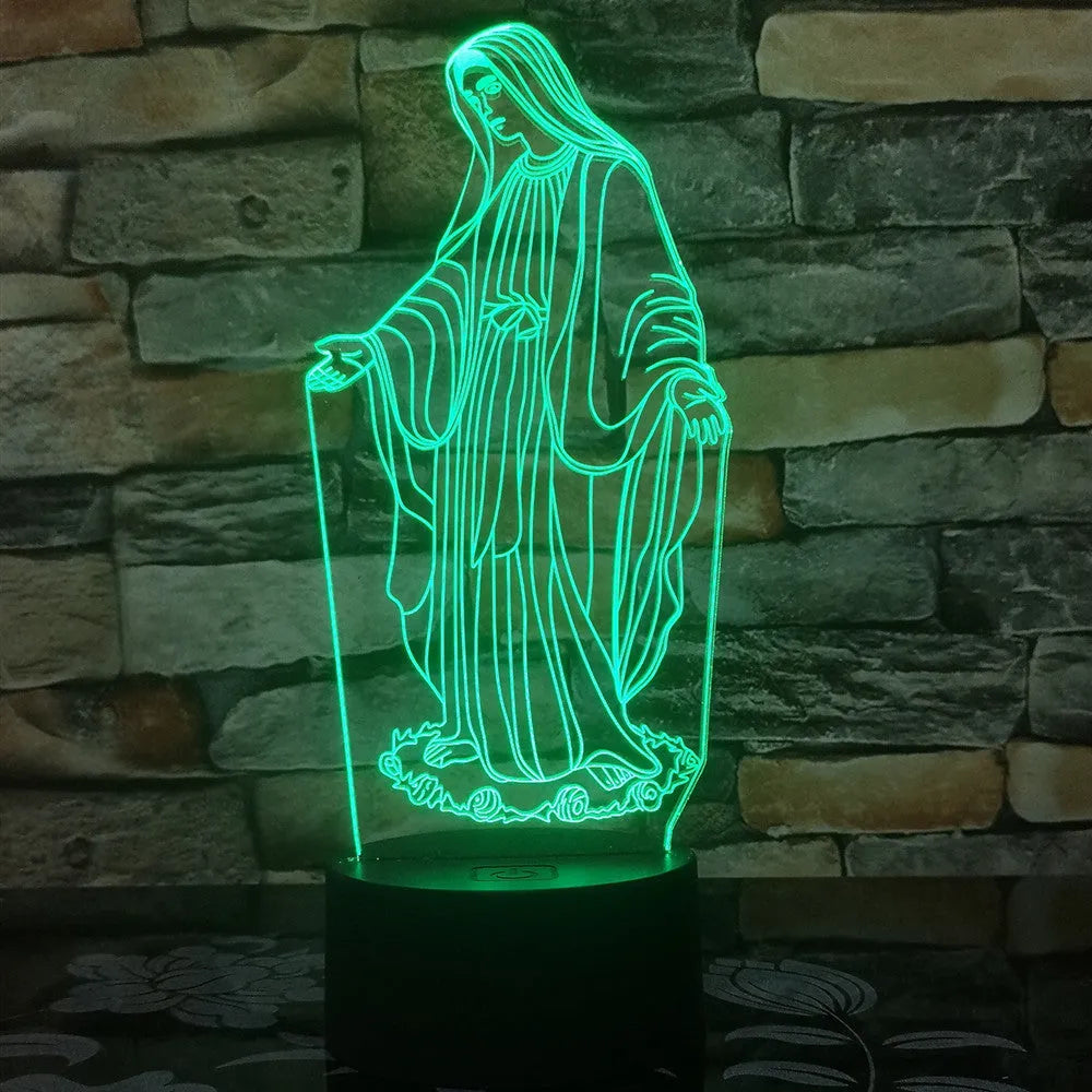 3D LED night light showing a stereoscopic dual-ring light pattern from a thin acrylic panel on an ABS base.