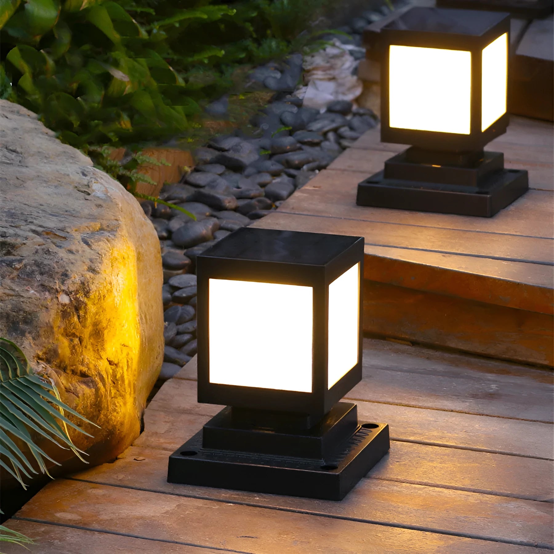 Solar garden lights for outdoor landscape and lawn illumination