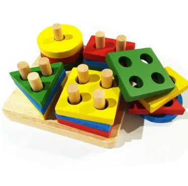 Wooden geometric shape puzzle educational toy for baby toddler intelligence development with colourful pieces