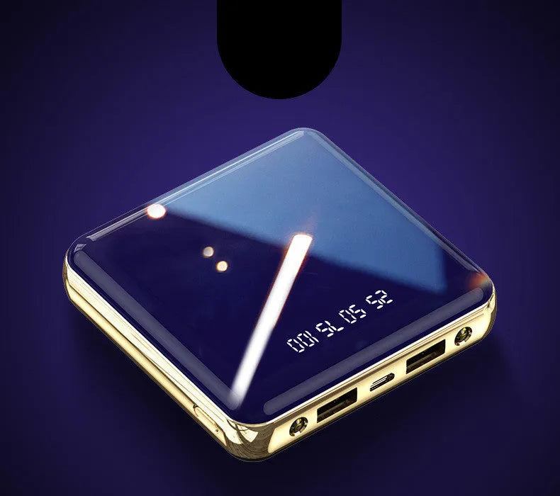 Mini power bank 20000mAh capacity with multi USB ports in blue colour, showing compact 83mm cubic dimensions