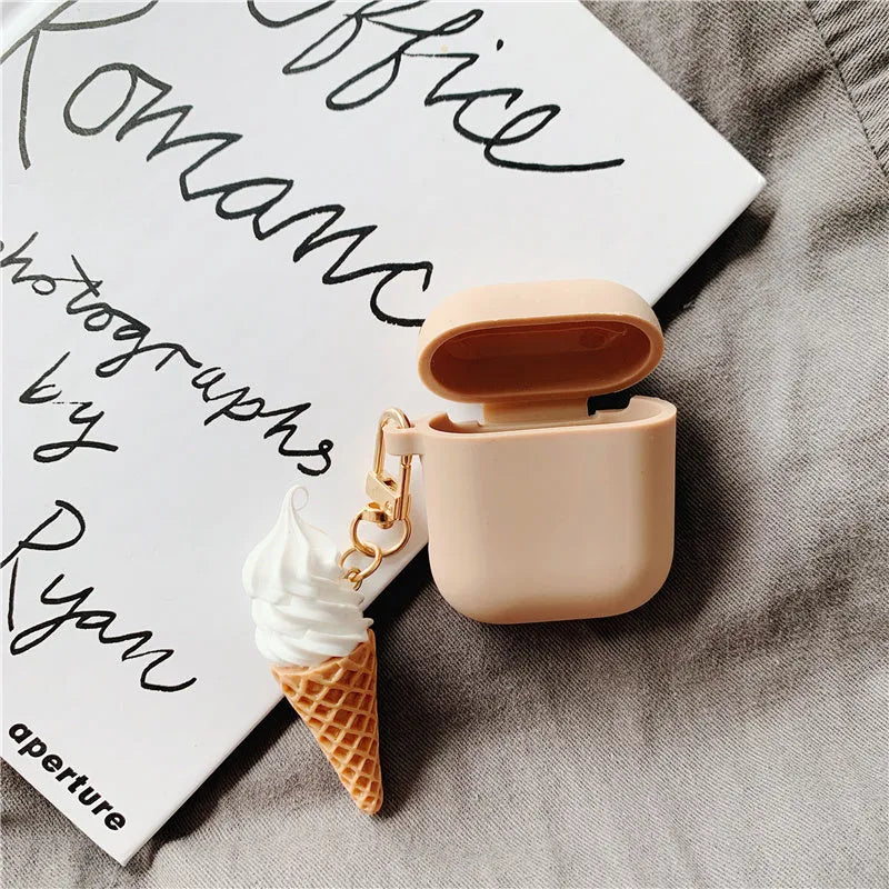 Cylinder Ice Cream design silicone protective case for Apple AirPods 2 wireless headphones in photo colour.