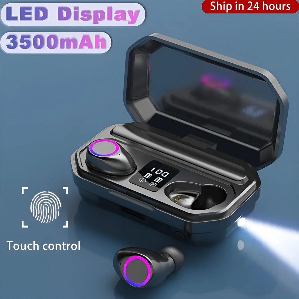 Wireless Bluetooth headset with LED power display in black or white colour options