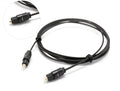 OD2.2 specification digital audio optical fibre cable with TOSLINK connectors on a white background.