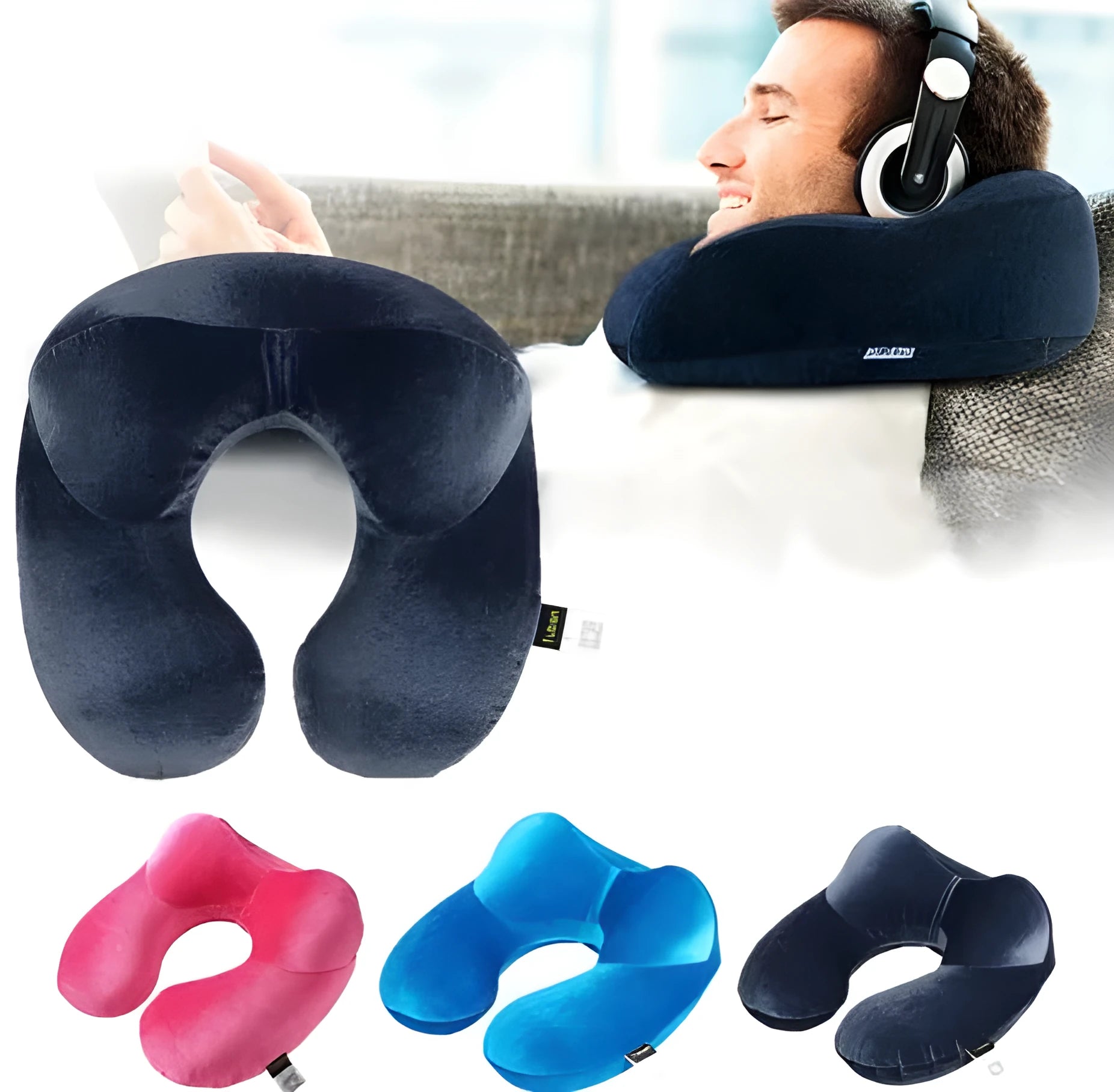 U-shape memory foam travel pillow with removable cotton cover in grey