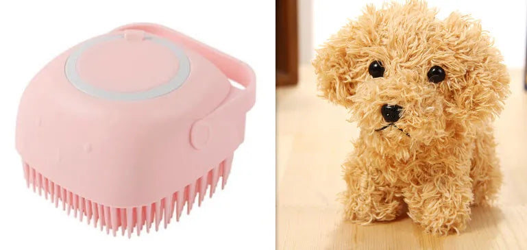 Blue silicone dog bath and massage brush for grooming