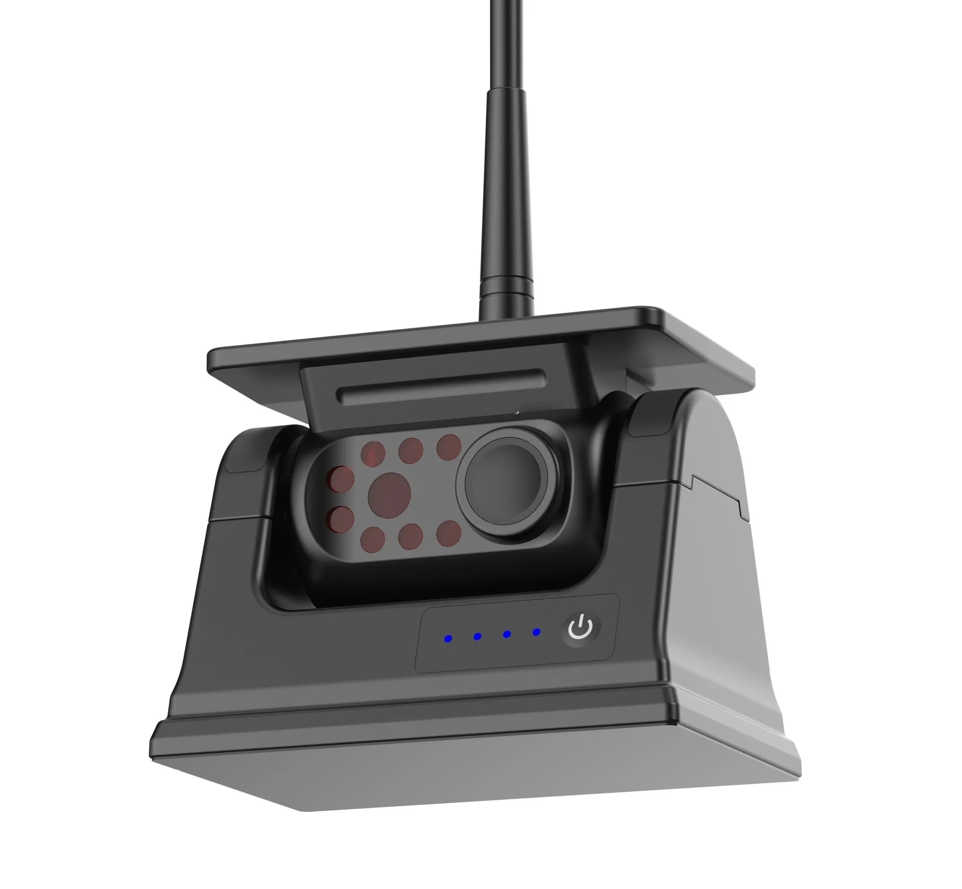 YL-Solar WF908 solar-powered wireless reversing camera with magnet mount on black aluminium alloy shell.