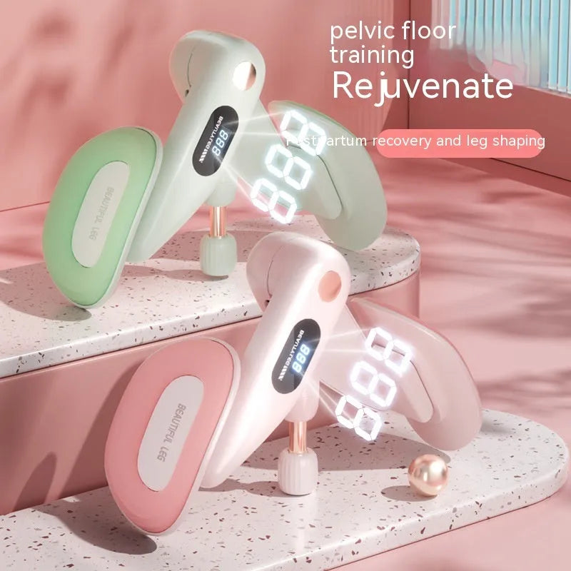 Pelvic floor muscle counter training device in blue, grey, green or pink with digital display