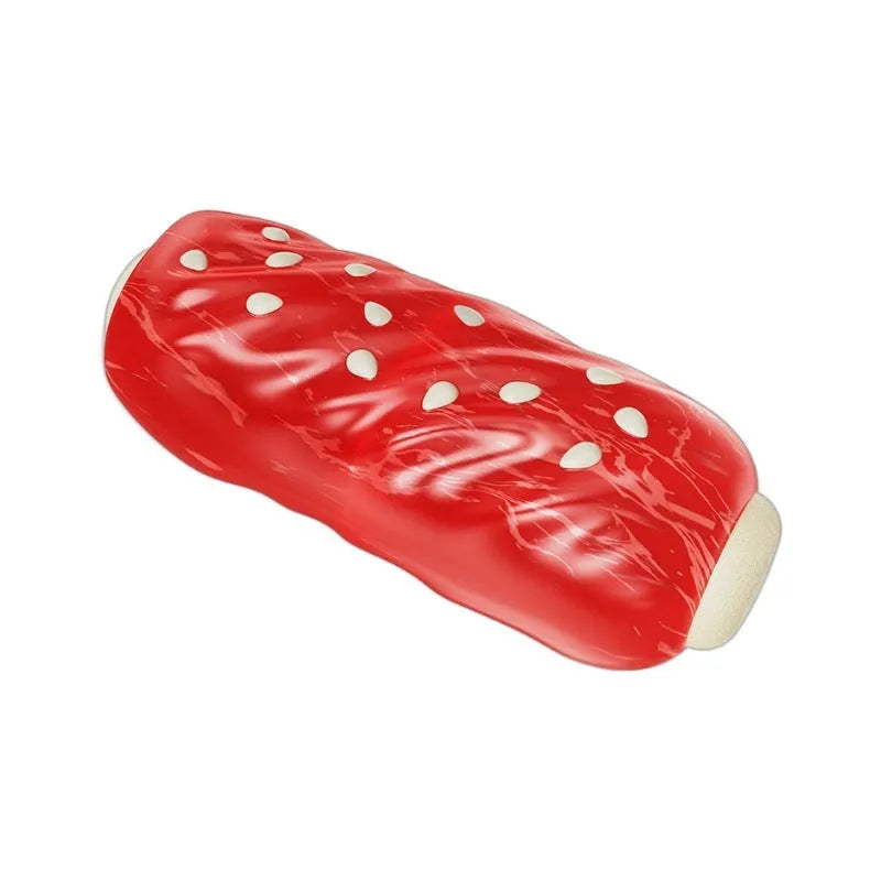 Primary colour plastic dog chew toy shaped like a rod with a glue toothbrush snack design.