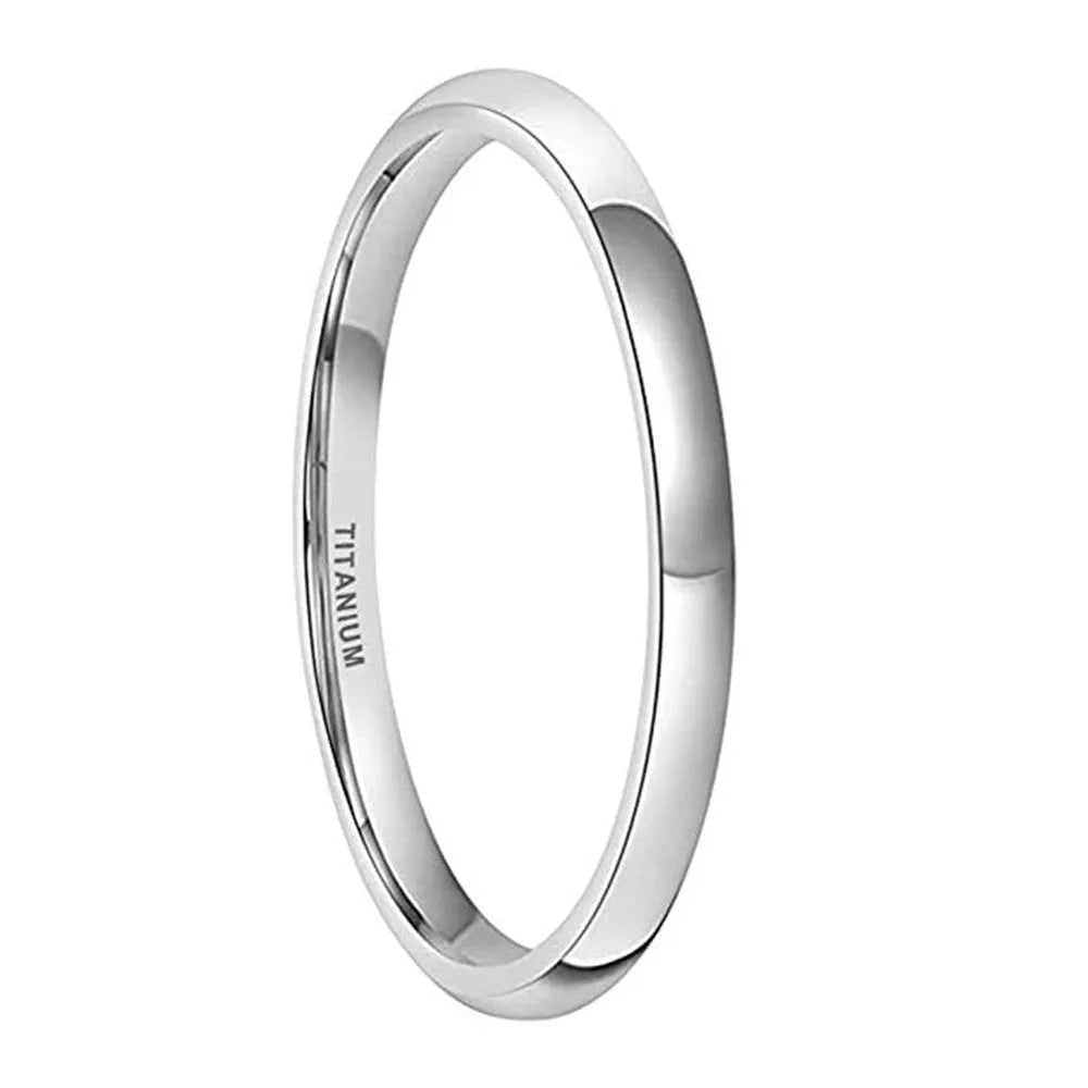 Silver titanium steel unisex ring shown in multiple width options on a size chart.