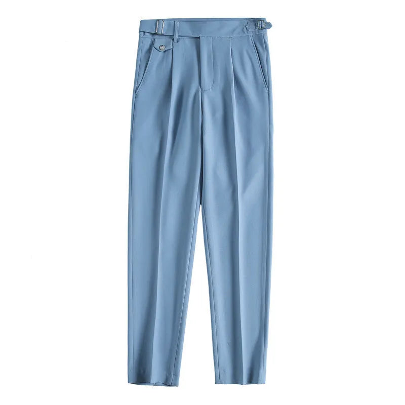 Straight-leg casual trousers in solid colours with polyester composition and Asian sizing options