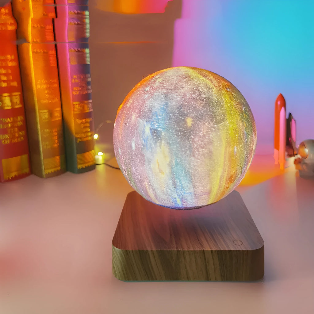 Magnetic levitation galaxy decorative light with floating moon lamp on walnut colour base