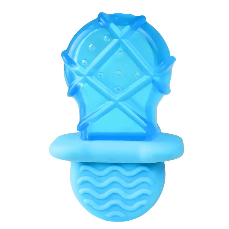 Dog cooling toy set with water-filled ice sticks and three teething toy shapes: pacifier, popsicle, and ring