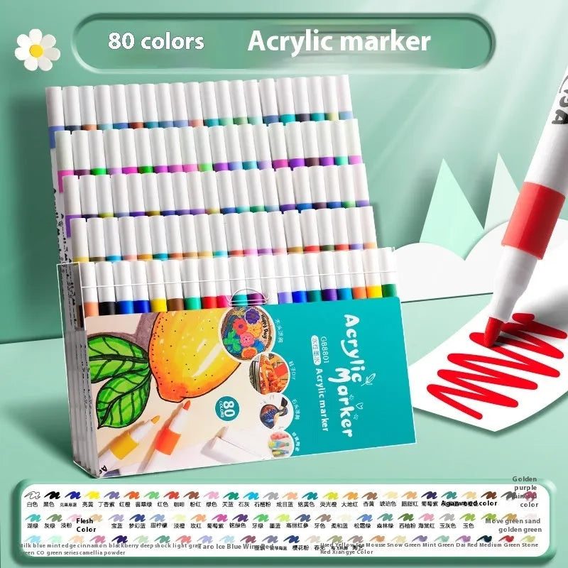 Boxed set of multicolour acrylic marker pens for art and student painting projects.
