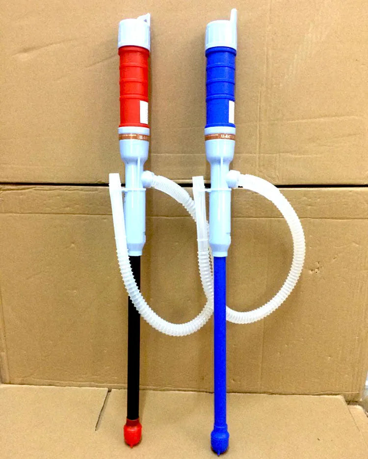 Blue manual siphon transfer pump for fuel oil gasoline and liquid handling